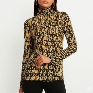 Reproduction Womens Stretch Turtleneck M - Black/Gold